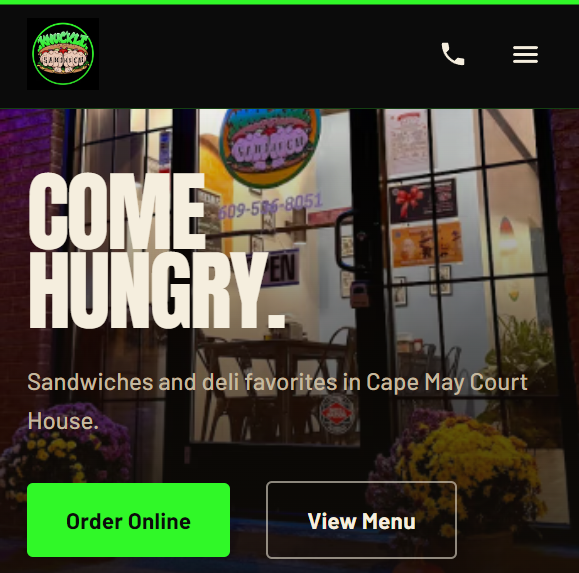 Knuckle Sandwich Deli mobile hero with order and menu actions